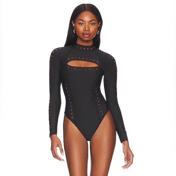 GIGI C Black Laurel Surfsuit one piece bathing suit